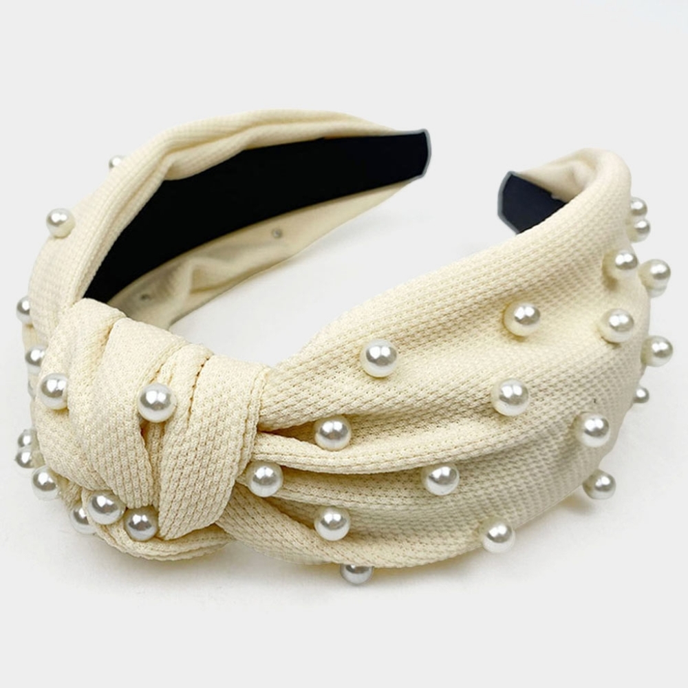 Neutral Pearl Knot Headband Hair Bling Sparkle Jewel Statement Accessory